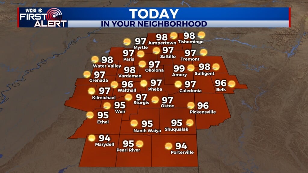 high nineties across our area today