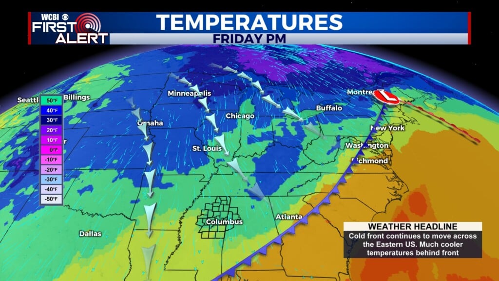 cold front passed by 8 pm; low temps in ne ms