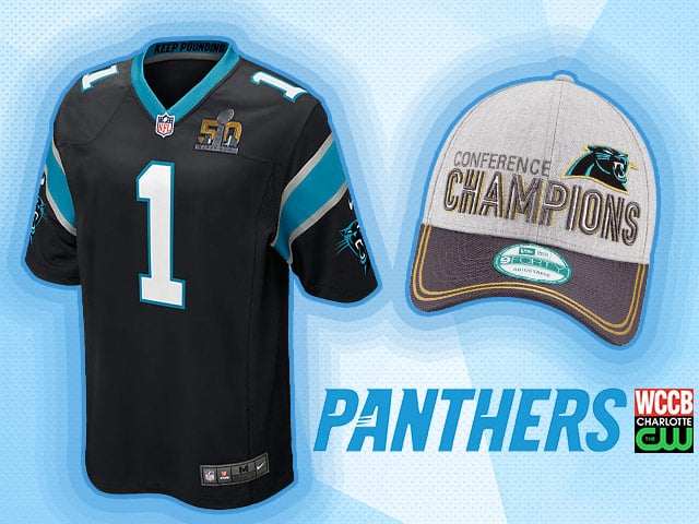 Win A Carolina Panthers Cam Newton SB50 Jersey & Championship Hat!