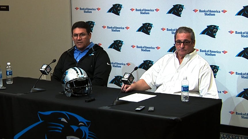 David Gettleman and Ron Rivera at Thursday's pre-draft press conference