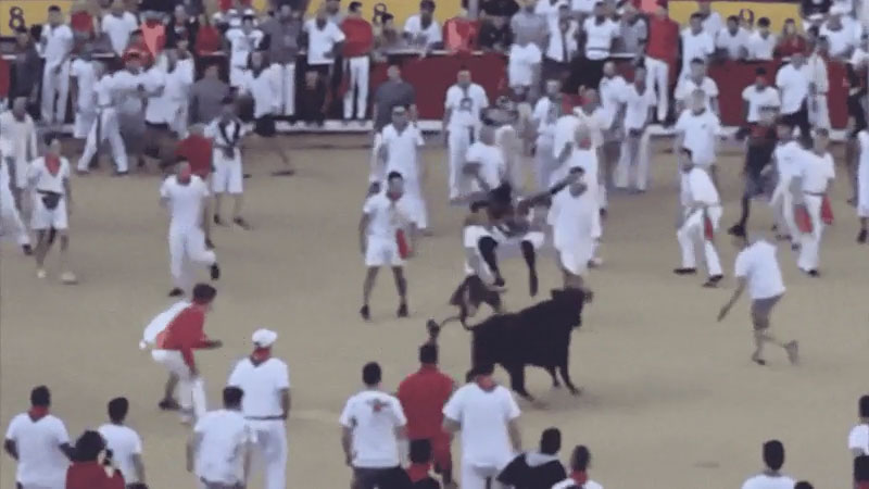 Former Panthers' Cornerback Josh Norman Jumps Over Bull During Spain's "Running Of The Bulls"