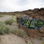 alien-themed graffiti adorns a rock along the Extraterrestrial Highway, near Rachel, Nev.