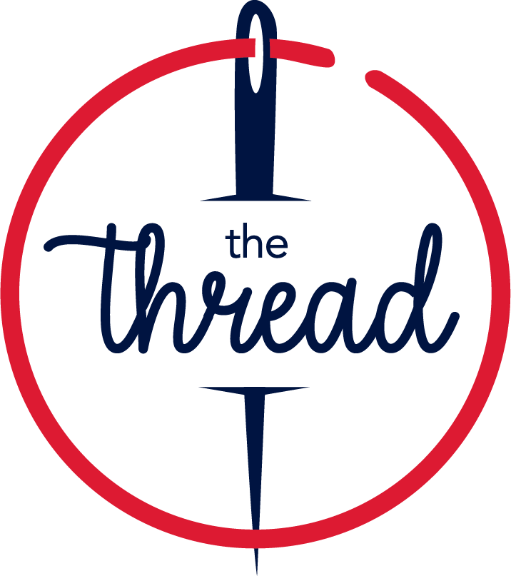 Company logo with thread and needle forming the word 'threadmade' on Craiyon