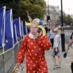 An Anti-Brexit supporter wearing a Boris Johnson mask