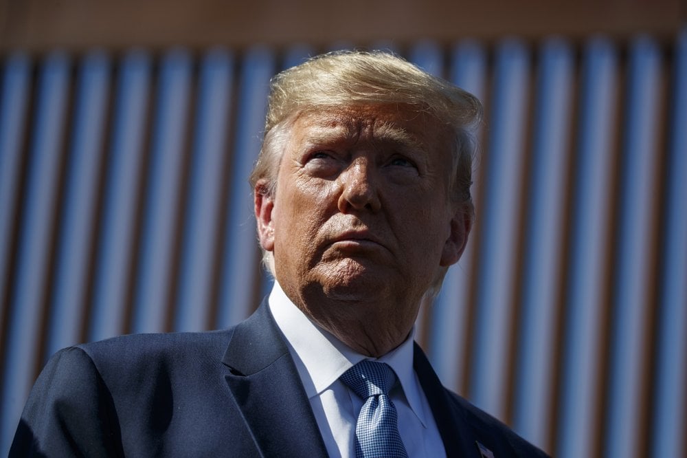 President Donald Trump tours a section of the southern border wall, Wednesday, Sept. 18, 2019, in Otay Mesa, Calif. President Trump is asking a federal judge to block an effort by New York prosecutors to obtain his tax returns. Trump’s attorneys filed a lawsuit Thursday, Sept. 19, 2019, in U.S.