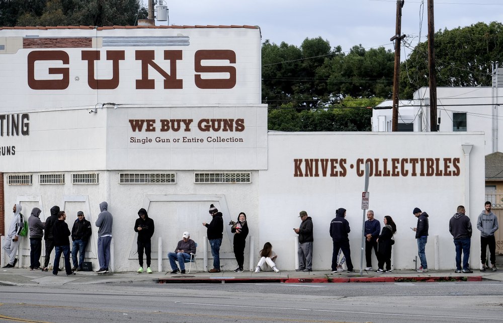 People Wait In A Line To Enter A Gun Store In Culver City, Calif