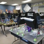 Student's Chairs Are Stacked On Top Of Desks In An Empty Classroom At Closed Robertson Elementary School, March 16, 2020