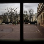 The Schoolyard Of Achille Peretti School Is Pictured Through A Window In Neuilly Sur Seine Outside Paris, March 14, 2020
