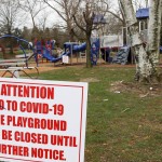 A Sign With Corrected Spelling, Tells Visitors The Playground At The Community Park Is Closed Until Further Notice Due To Covid 19