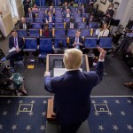 President Donald Trump Speaks About The Coronavirus In The James Brady Press Briefing Room Of The White House