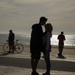 A Couble Kiss In Front Of The Sea In Barcelona, Spain, Saturday, May 2,