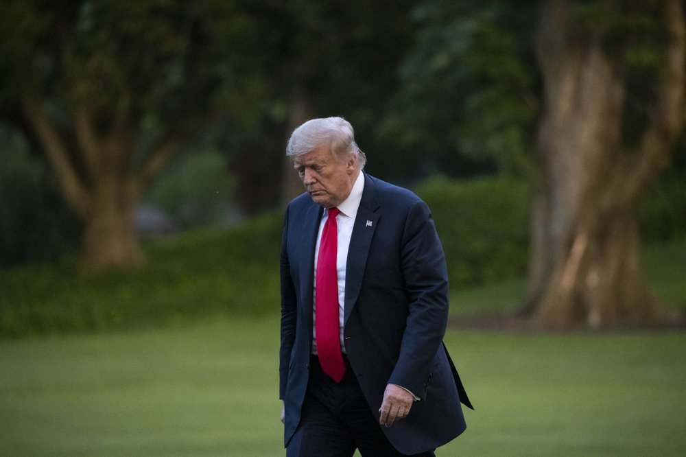 President Donald Trump Walks On The South Lawn After Arriving On Marine One At The White House