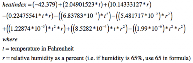 heat index calculation formula