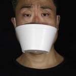 Edmond Kok, A Hong Kong Theater Costume Designer And Actor, Wearing A Face Mask Made From Takeaway Container In Hong Kong