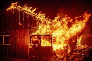 Flames Shoot From A Home As The Bear Fire Burns Through The Berry Creek Area Of Butte County, Calif.,