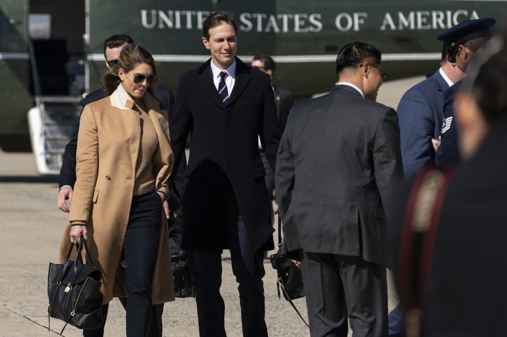 Counselor to the President Hope Hicks, left, with White House senior adviser Jared Kushner,