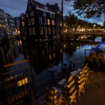 Terrace Chairs Are Stacked Outside A Bar In The Historic Center Of Amsterdam, Netherlands, Friday, Oct. 23