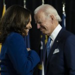 Democratic Presidential Candidate Former Vice President Joe Biden And His Running Mate Sen. Kamala Harris D Calif. Pass Each Other As Harris Moves To The Podium To Speak During A Campaign Event