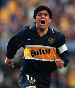 Diego Armando Maradona Celebrates A Goal On His Last Official Soccer Game With Boca Juniors In Buenos Aires, Argentina