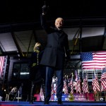 Jill Biden, The Wife Of Democratic Presidential Candidate Former Vice President Joe Biden, Comes On Stage As He Finishes Speaking At A Drive In Rally At Heinz Field In Pittsburgh, Monday, Nov. 2, 2020