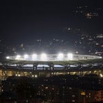 The San Paolo Stadium Is Illuminated To Honor Soccer Legend And Former Napoli Player Diego Armando Maradona, In Naples, Italy, Wednesday, Nov. 25, 2020