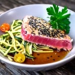 Grilled Tuna Steak With Vegetable And Soya Sauce