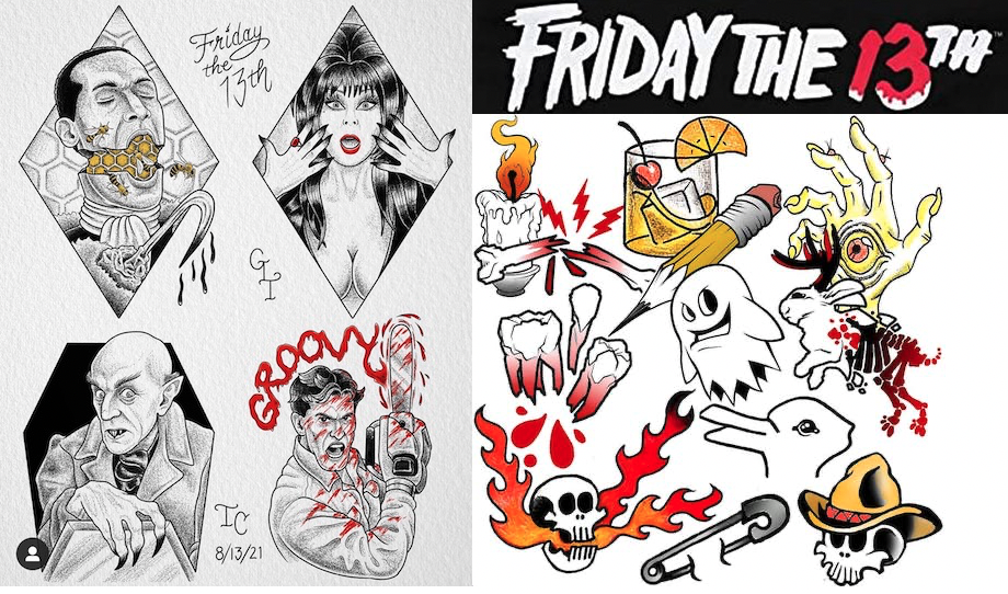 Who else is excited for Februarys Friday the 13th As usual we will be  doing 13 tattoos this is my set  13 tattoos Friday the 13th tattoo  Tattoo flash sheet