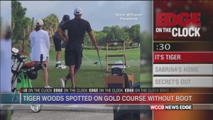 Edge On The Clock: Tiger Woods Seen Without Crutches For First Time Since February Car Crash