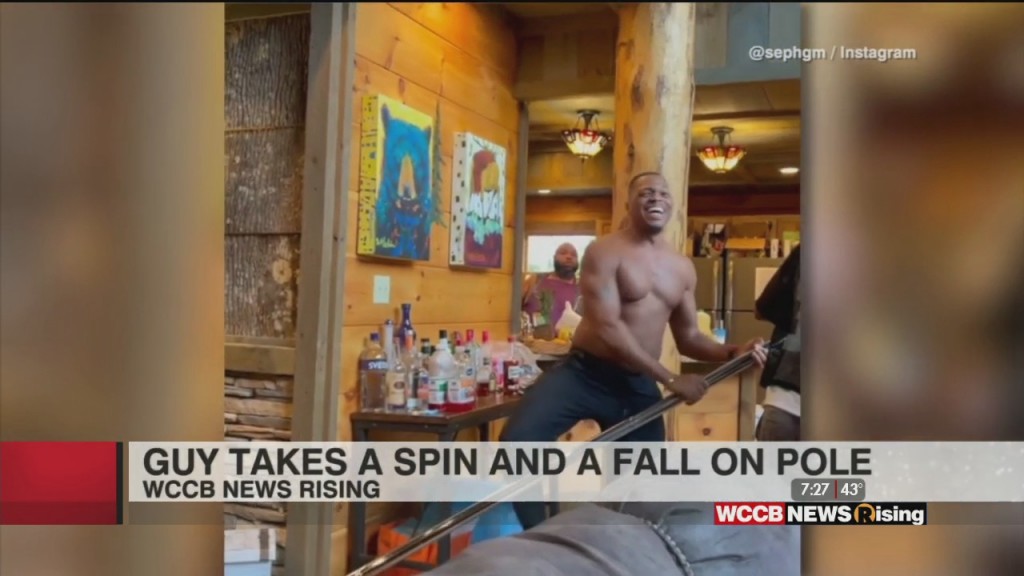 Guy Takes Spin And Fall On Pole