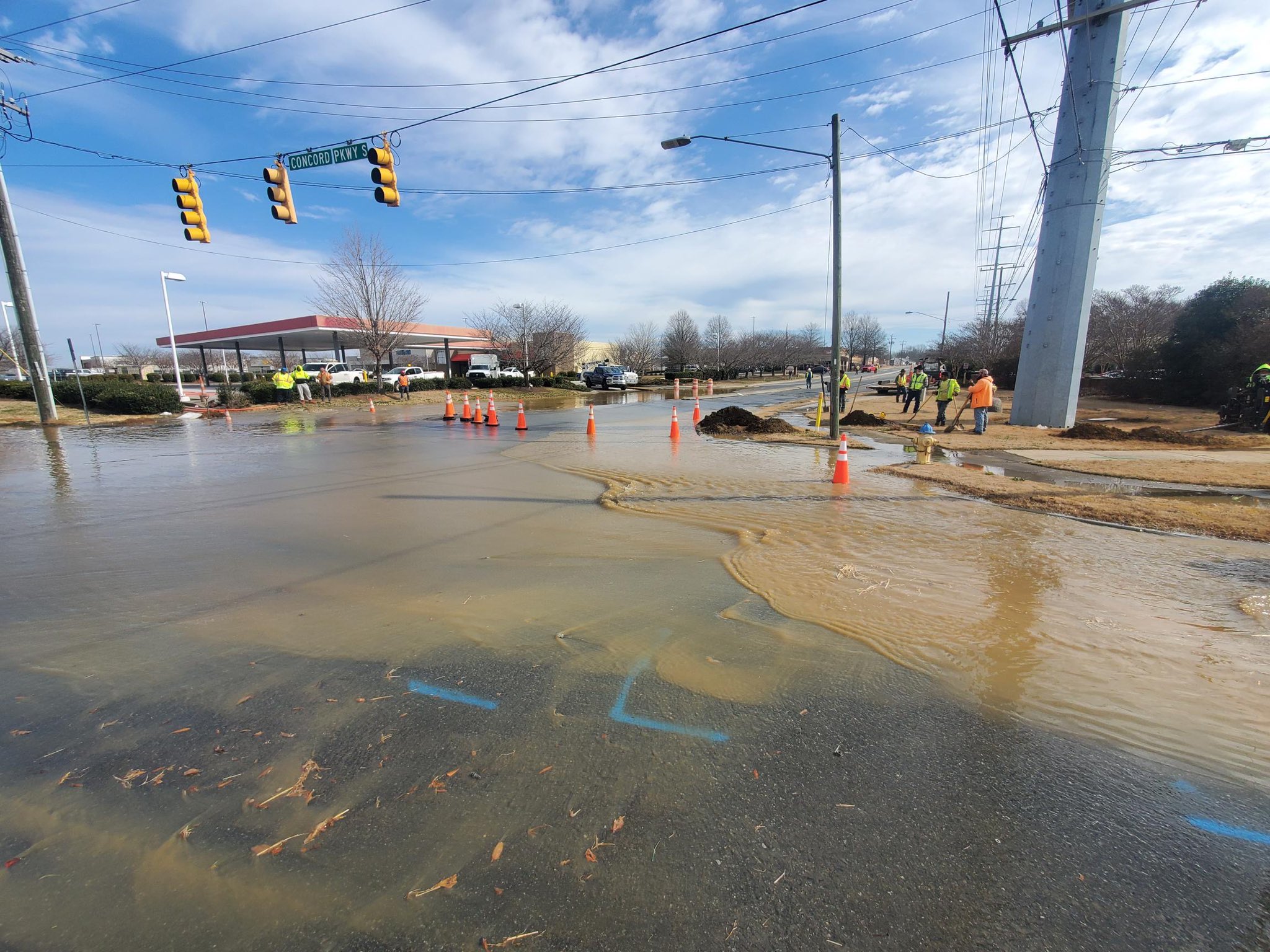Major Concord Intersection Closed Due To Flooding After Water Main ...