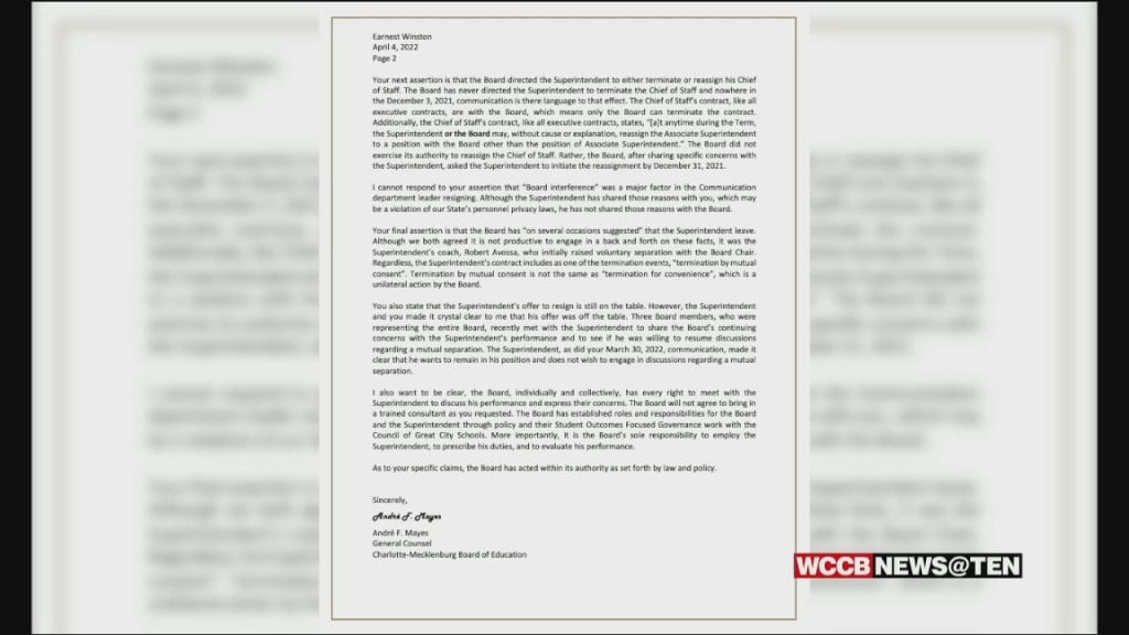 Cms School Board Releases Response To Leaked Letter From Former Supt. Earnest Winston's Attorney