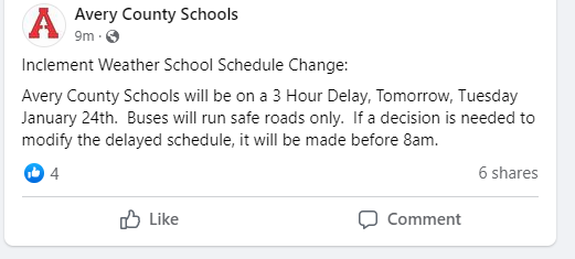 Avery County School Delay