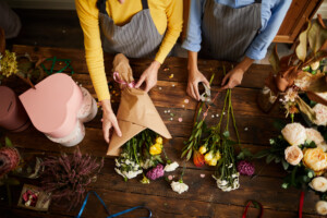 Florists Making Bouquets Top View