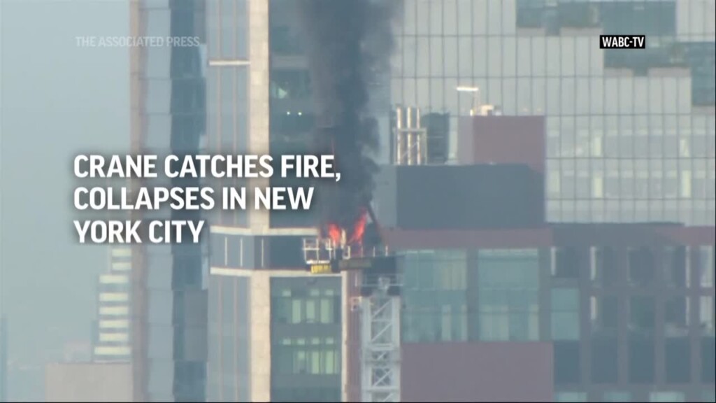 Pedestrians Scatter As Fire Causes New York Construction Crane's Arm To Collapse And Crash To Street