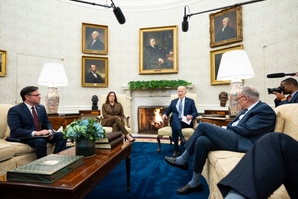 Joe Biden, Mike Johnson, Kamala Harris, Chuck Schumer