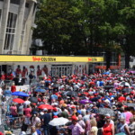 Crowds gather outside Bojangles' Coliseum ahead of a rally for Donald Trump.