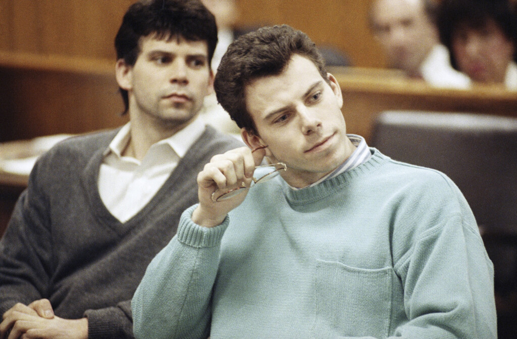 A preliminary hearing held in Beverly Hills, Calif., for Lyle, left, and Erik Menendez, was postponed as their lawyers fought to keep potentially incriminating evidence out of the case, April 12, 1991. (APP Photo/Kevork Djansezian, File)