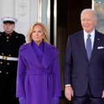 President Joe Biden and first lady Jill Biden stand outside the White House, Monday, Jan. 20, 2025, in Washington. (AP Photo/Alex Brandon)