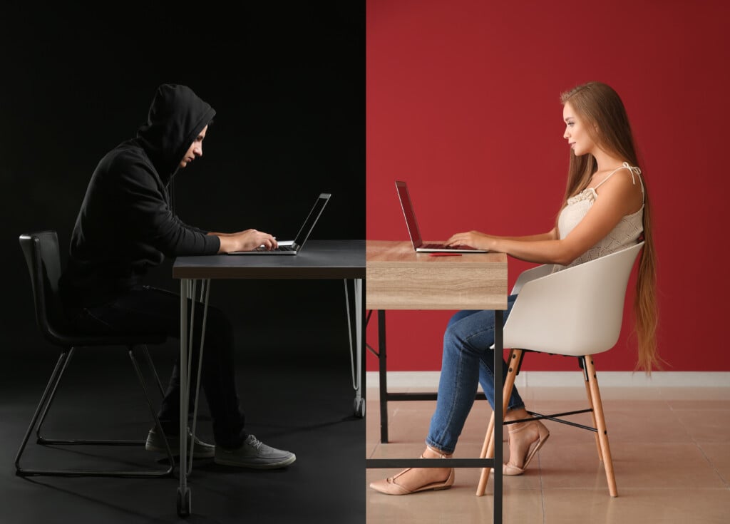 Young Woman Having Online Date With Fake Boyfriend. Concept Of I