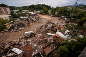 Debris is seen in the aftermath of Hurricane Helene, Monday, Sept. 30, 2024, in Asheville, N.C. (AP Photo/Mike Stewart, File)