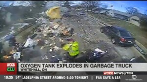 Watch: Oxygen Tank Explodes In Garbage Truck