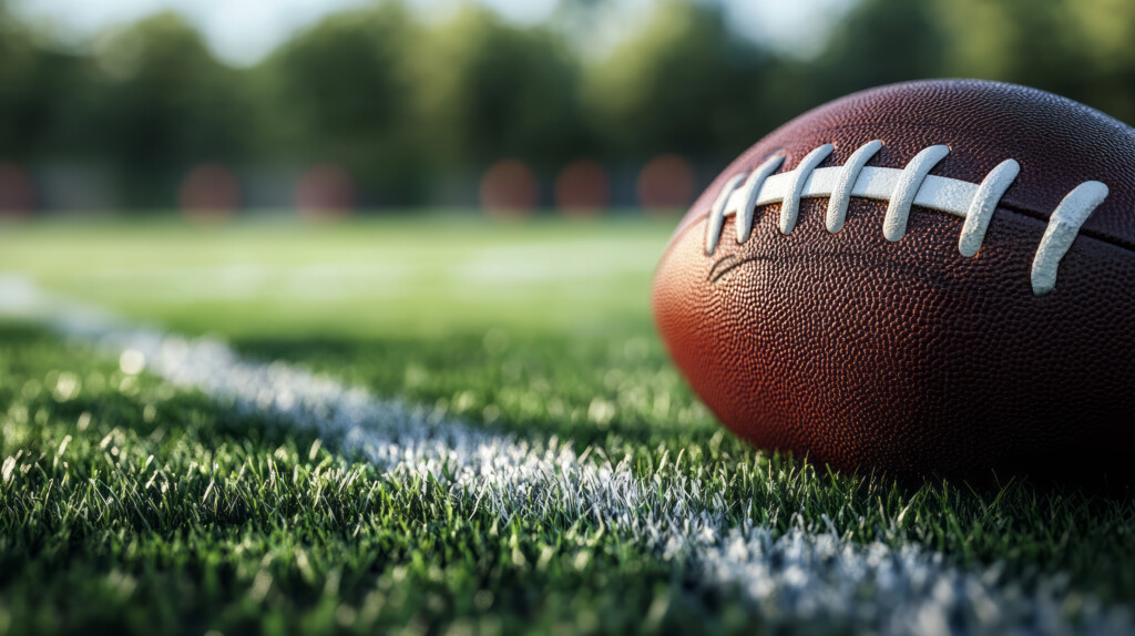 American Football Ball On Football Field