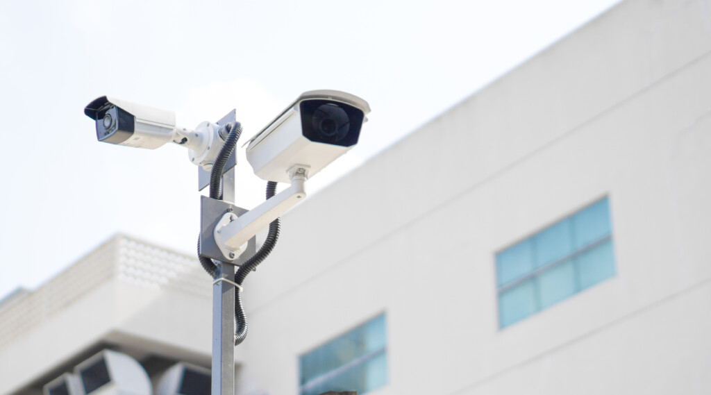 Cctv Surveillance Security Camera Video Equipment On Pole Outdoo
