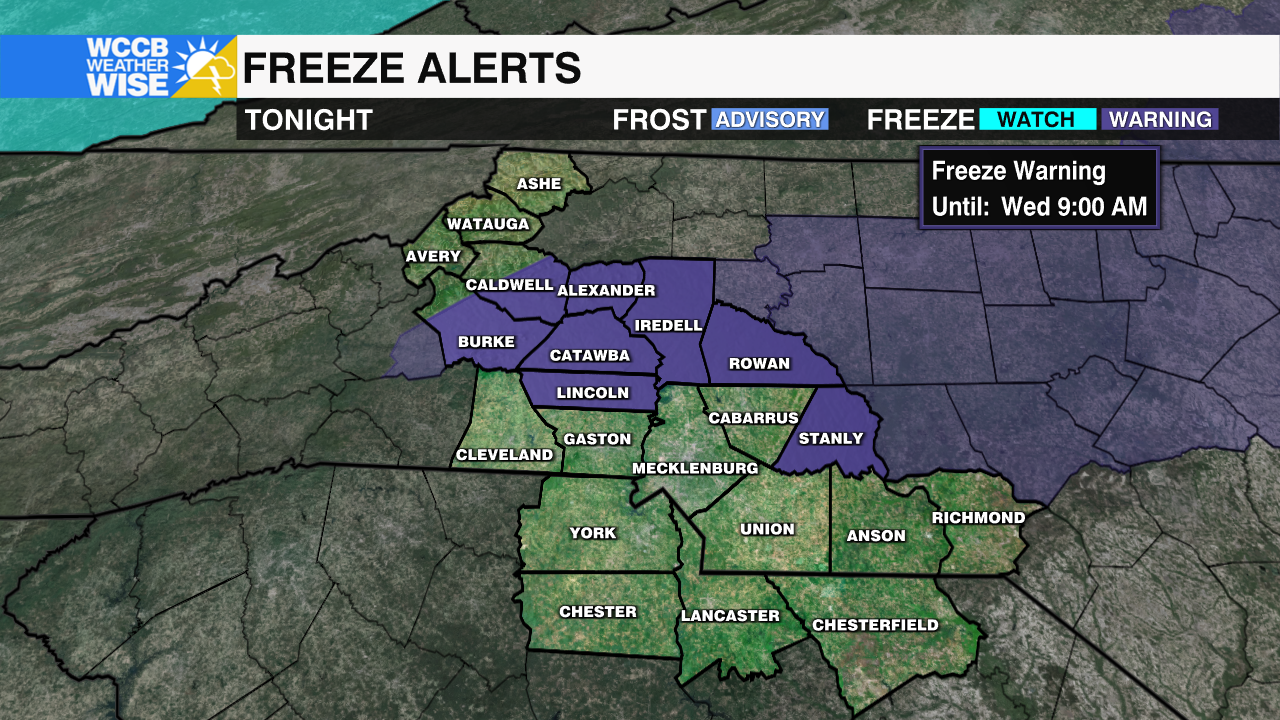 Freeze warning in effect overnight for parts of the region - WCCB Charlotte