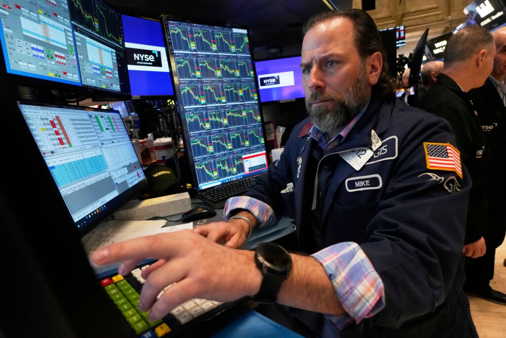 Specialist Michael Pistillo works on the floor of the New York Stock Exchange, Friday, April 4, 2025. (AP Photo/Richard Drew)