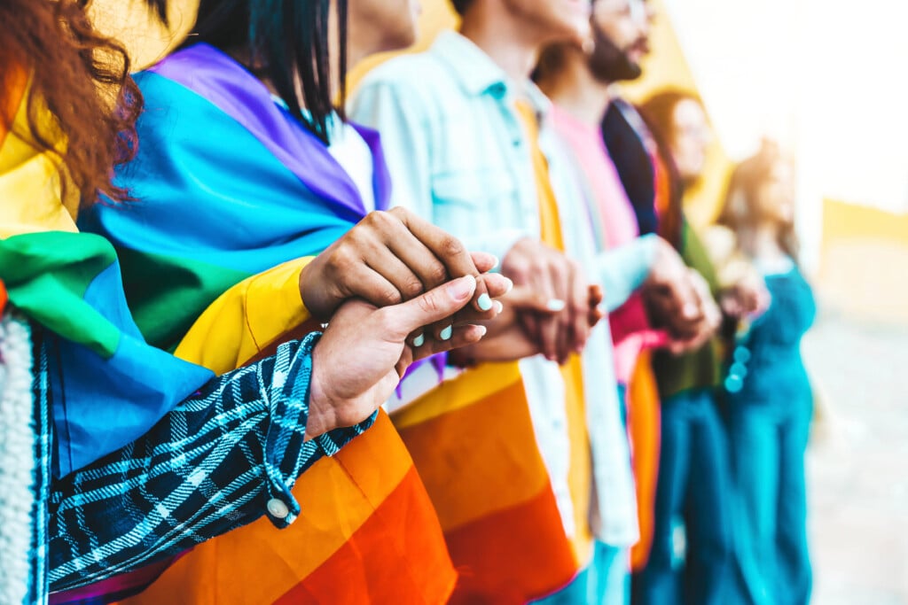 Group Of Lgbt People Holding Hands Outside Diverse Happy Frien