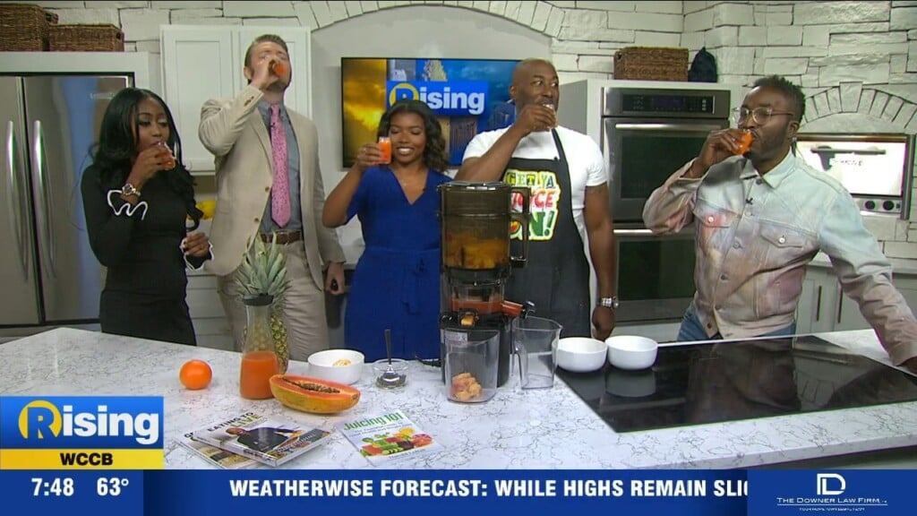 "the Juice Man" Pours Out A Cleansing Juice For The Rising Crew