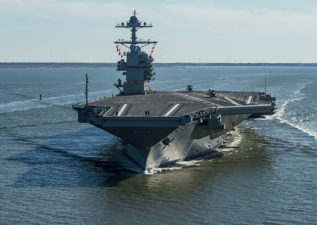 Uss Gerald R Ford "The appearance of U.S. Department of Defense (DoW) visual information does not imply or constitute DoW endorsement."