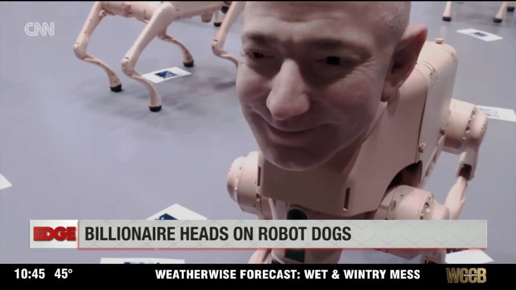 Art Exhibit Of Billionaire Heads On Robot Dog Bodies
