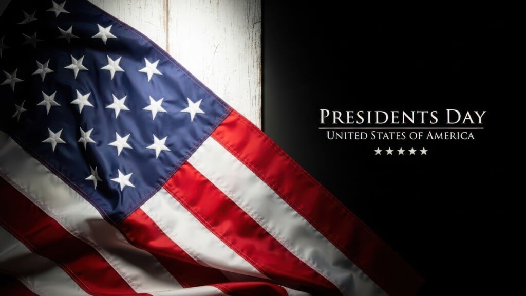 American Flag And Presidents Day Greeting With A Dark Background